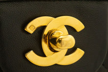CHANEL Classic Double Flap 10" Chain Shoulder Bag Black Lambskin p82 hannari-shop