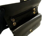 CHANEL Classic Double Flap 10" Chain Shoulder Bag Black Lambskin p82 hannari-shop