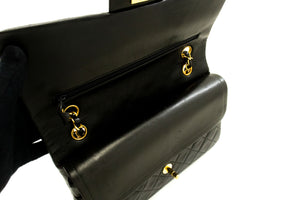 CHANEL Classic Double Flap 10" Chain Shoulder Bag Black Lambskin p82 hannari-shop