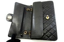 CHANEL Classic Double Flap 10" Chain Shoulder Bag Black Lambskin p82 hannari-shop