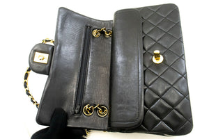 CHANEL Classic Double Flap 9" Chain Shoulder Bag Black Lambskin p57 hannari-shop