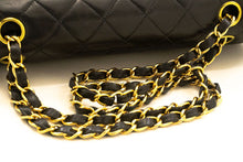 CHANEL Classic Double Flap 10" Chain Shoulder Bag Black Lambskin p81 hannari-shop
