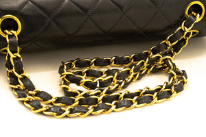 CHANEL Classic Double Flap 10" Chain Shoulder Bag Black Lambskin p81 hannari-shop