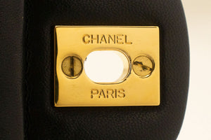 CHANEL Classic Double Flap 10" Chain Shoulder Bag Black Lambskin p81 hannari-shop