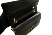 CHANEL Classic Double Flap 10" Chain Shoulder Bag Black Lambskin p81 hannari-shop