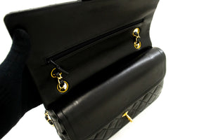 CHANEL Classic Double Flap 10" Chain Shoulder Bag Black Lambskin p81 hannari-shop