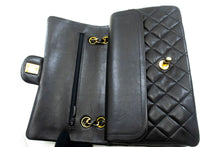CHANEL Classic Double Flap 10" Chain Shoulder Bag Black Lambskin p81 hannari-shop