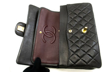 CHANEL Classic Double Flap 10" Chain Shoulder Bag Black Lambskin p81 hannari-shop