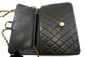 CHANEL Chain Shoulder Bag Clutch Black Quilted Flap Lambskin Purse p42 hannari-shop