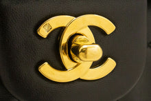 CHANEL Classic Double Flap 9" Chain Shoulder Bag Black Lambskin p98 hannari-shop