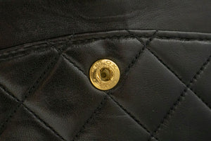 CHANEL Classic Double Flap 9" Chain Shoulder Bag Black Lambskin p98 hannari-shop