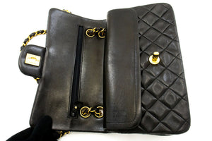 CHANEL Classic Double Flap 9" Chain Shoulder Bag Black Lambskin p98 hannari-shop