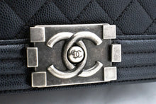 CHANEL Boy Grained Calfskin Chain Shoulder Bag Black Quilted Flap p96 hannari-shop