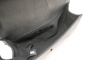 CHANEL Boy Grained Calfskin Chain Shoulder Bag Black Quilted Flap p96 hannari-shop