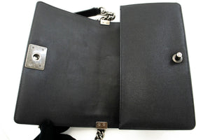 CHANEL Boy Grained Calfskin Chain Shoulder Bag Black Quilted Flap p96 hannari-shop