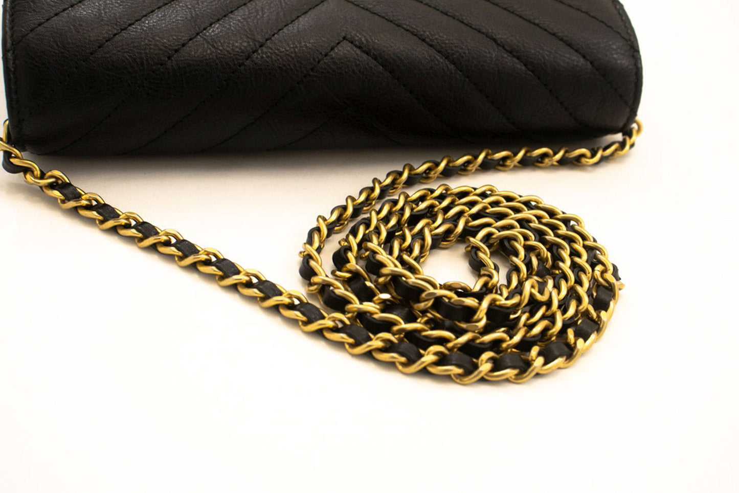 CHANEL V-Stitch Portemonnee Op Ketting WOC Ketting Schoudertas ab2 hannari-shop