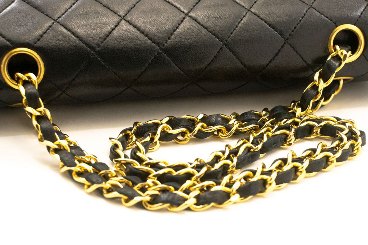CHANEL Classic Double Flap Square Chain Shoulder Bag Black Lamb ad7 hannari-shop