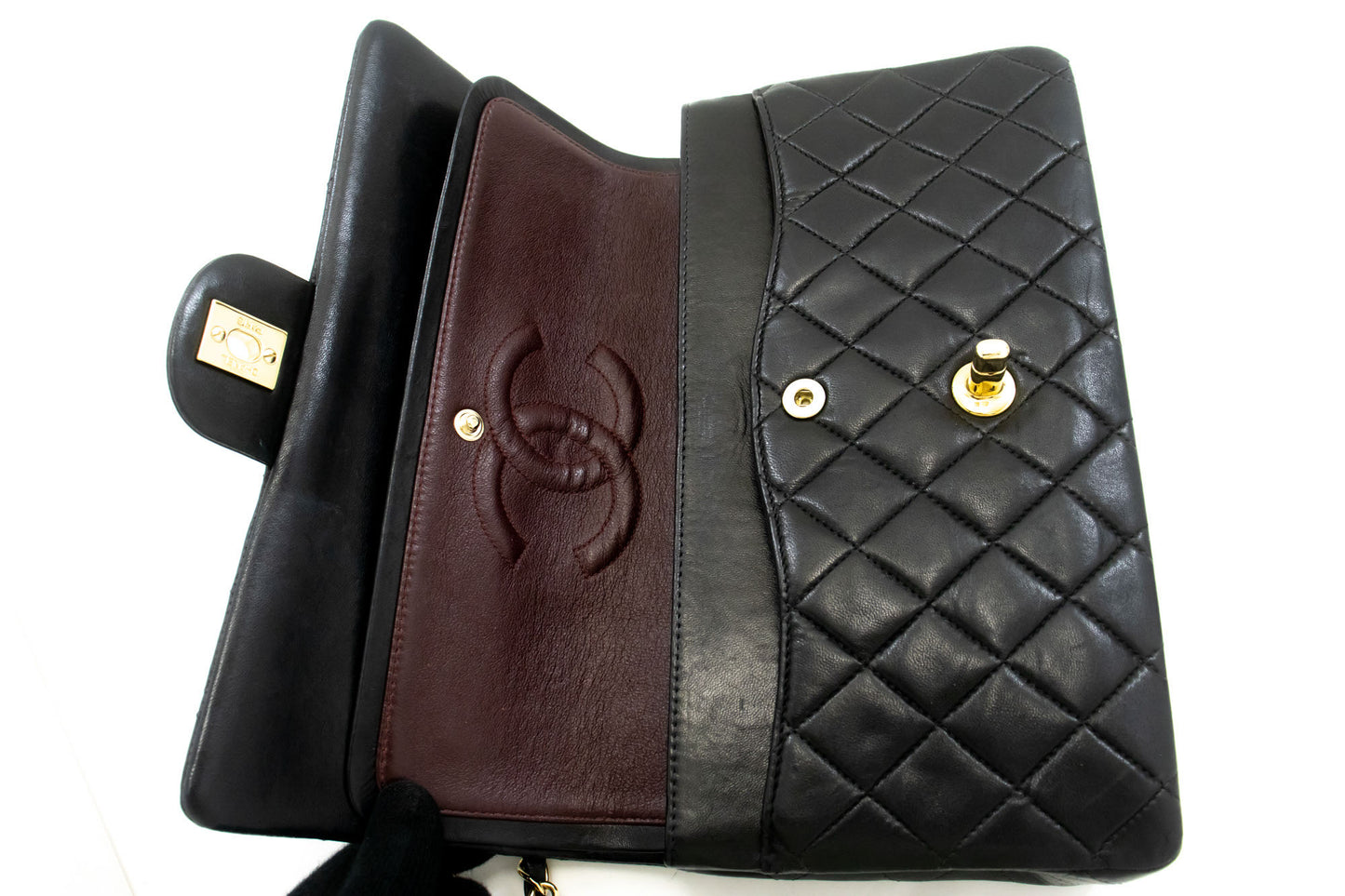 CHANEL Classic Double Flap 10" Chain Schoudertas Zwart Lamsleer ac9 hannari-shop