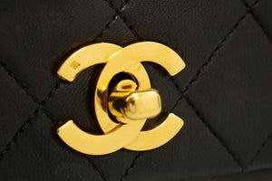 CHANEL Full Flap Chain Shoulder Bag Black Quilted Lambskin L56