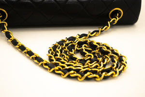 CHANEL Full Flap Chain Shoulder Bag Black Quilted Lambskin L56