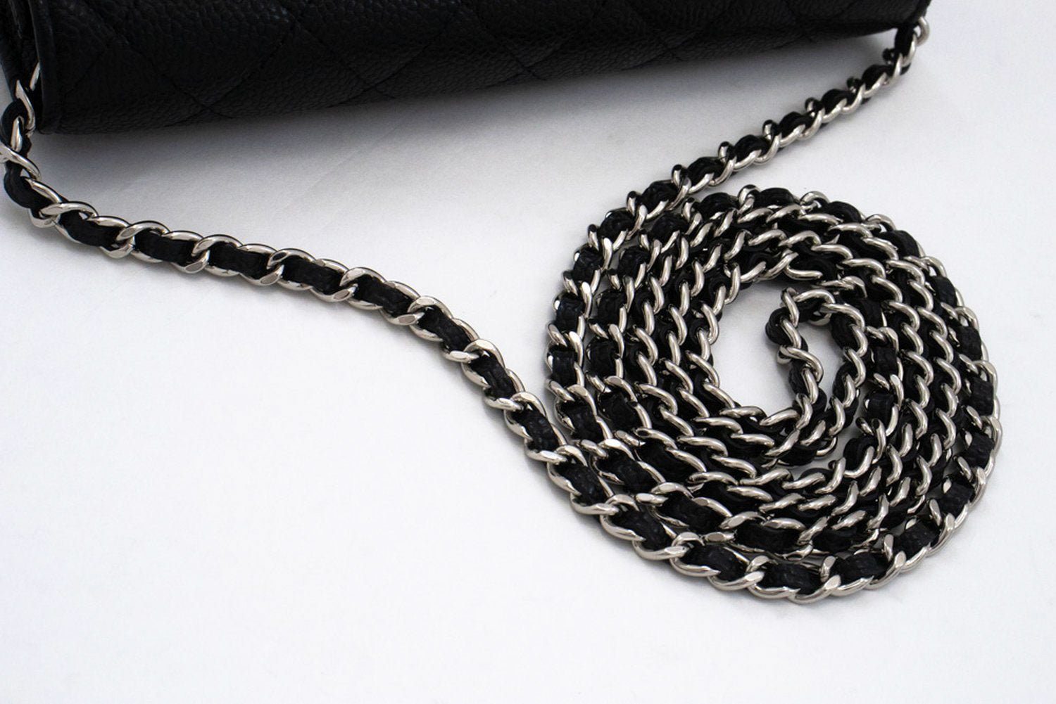 CHANEL Grained Calfskin Wallet On Chain WOC Black Shoulder Bag ag2 hannari-shop