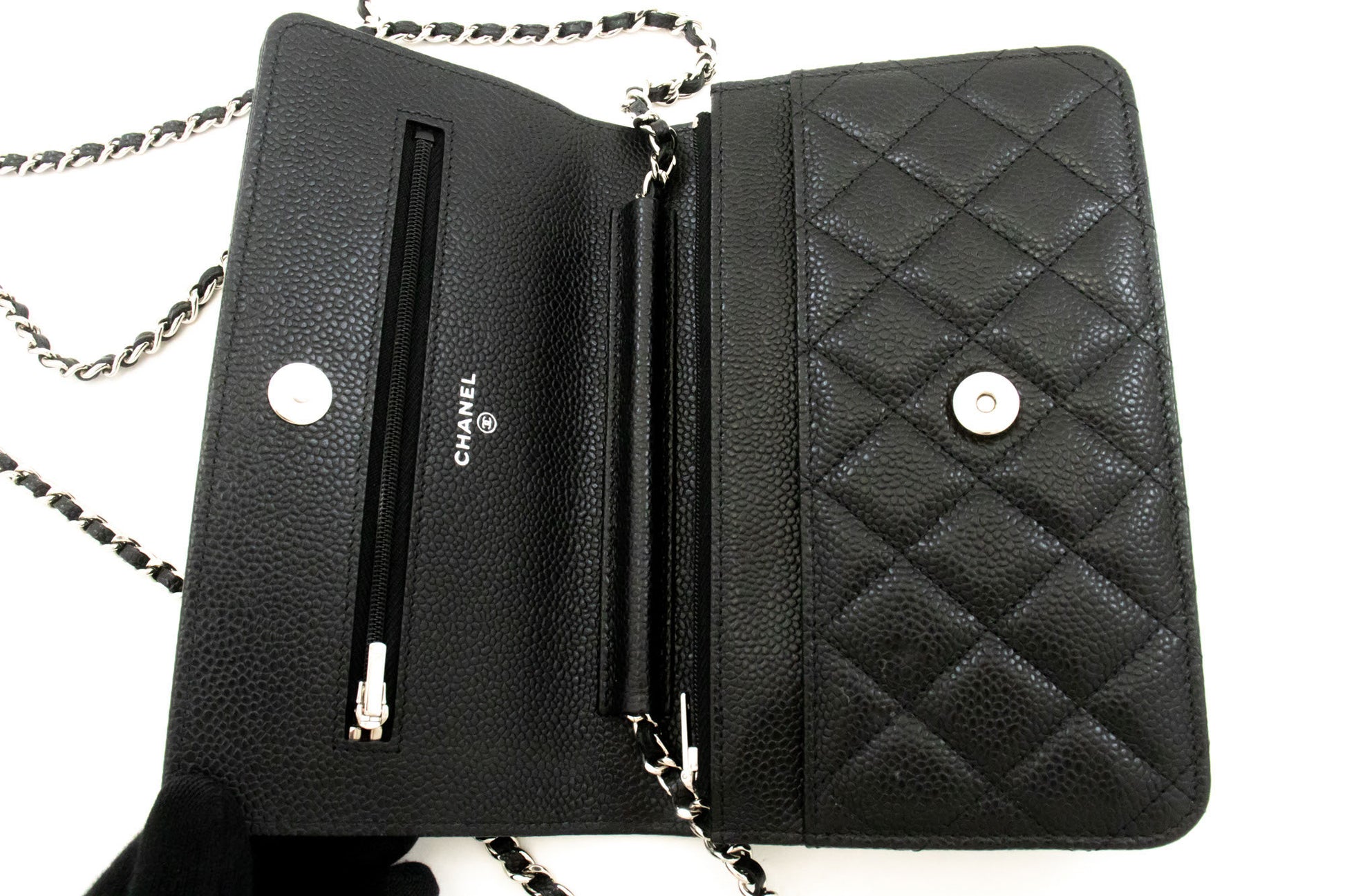 CHANEL Grained Calfskin Wallet On Chain WOC Black Shoulder Bag ag2 hannari-shop