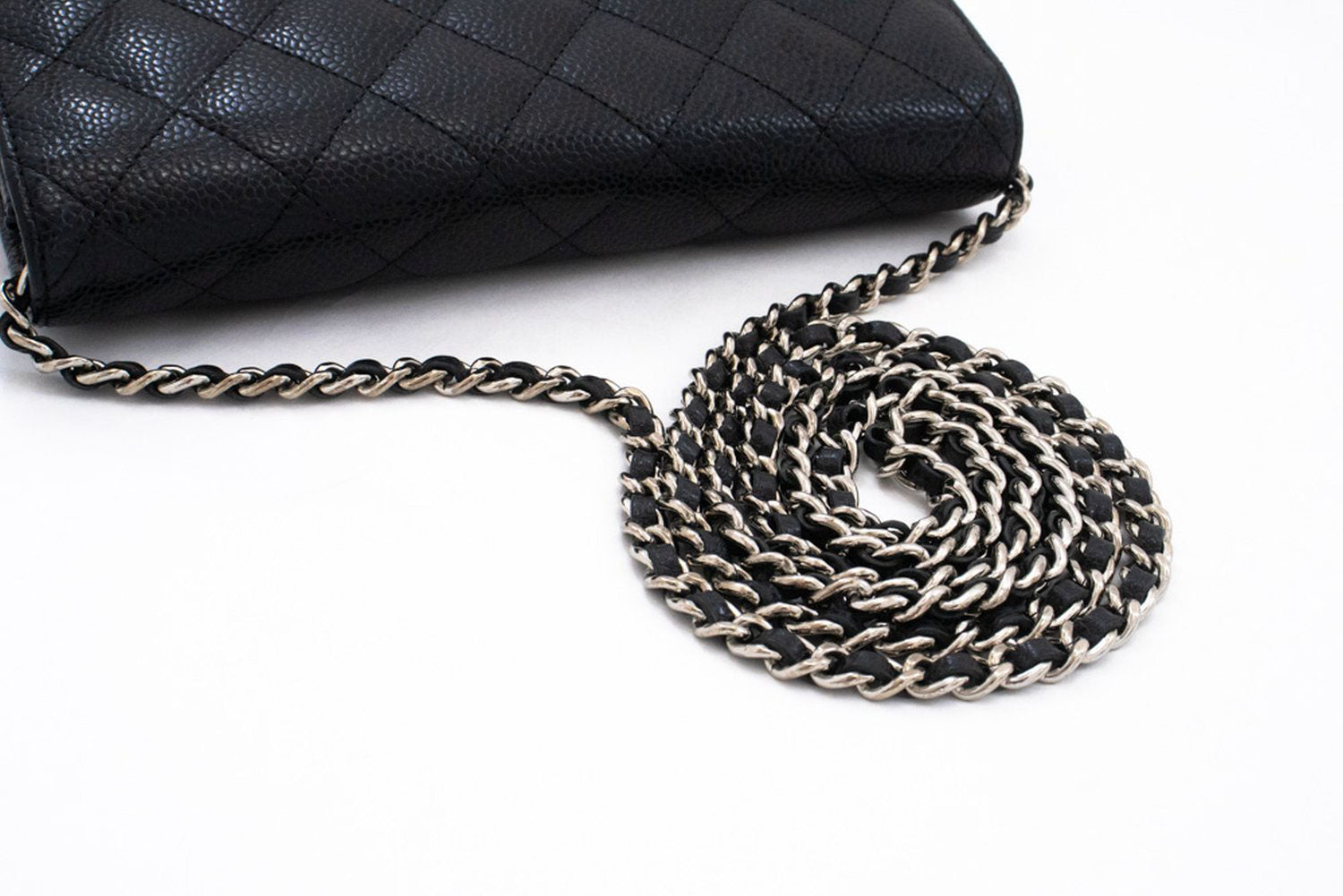 CHANEL Grained Calfskin Wallet On Chain WOC Black Shoulder Bag af7 hannari-shop