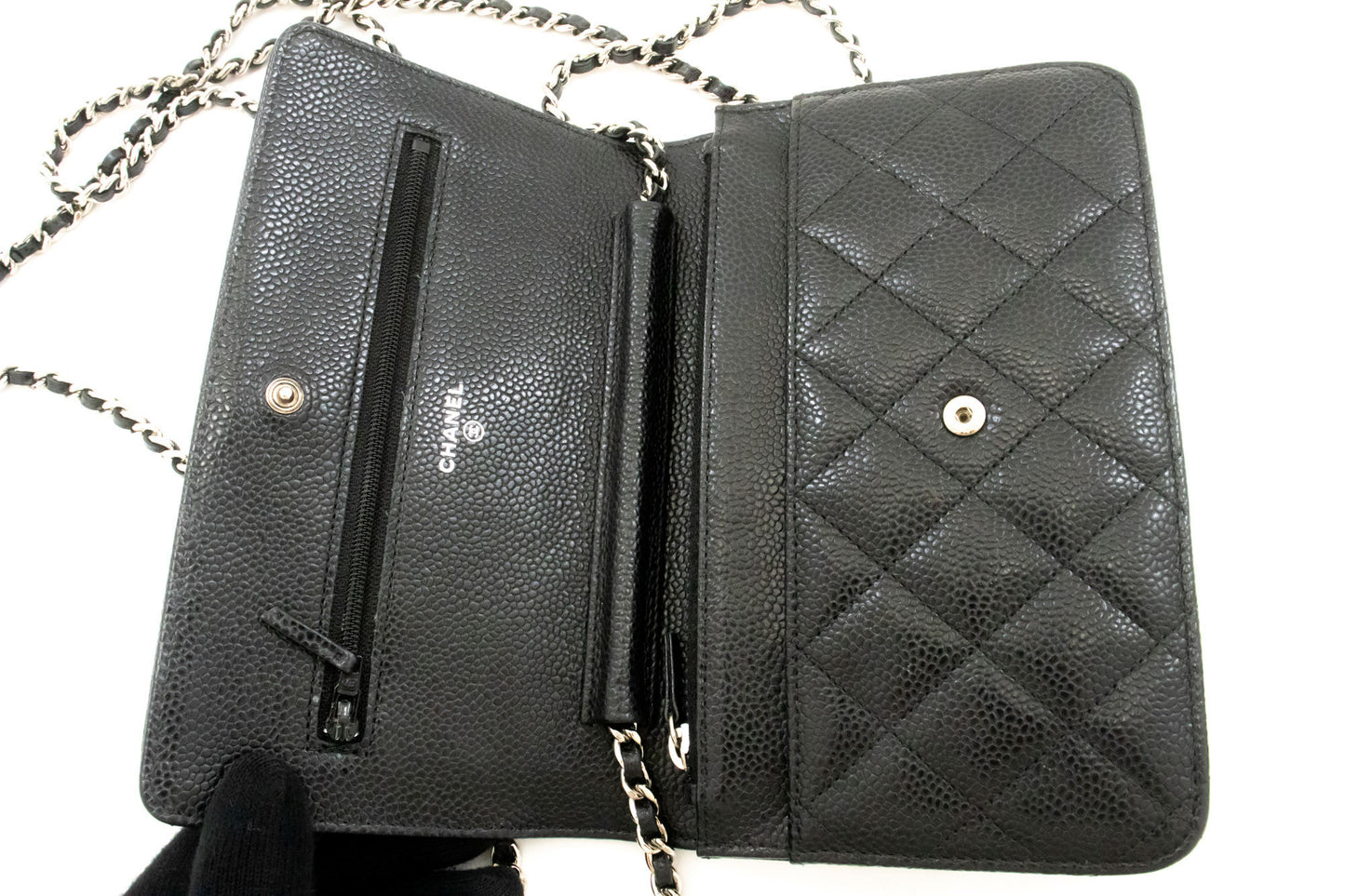 CHANEL Grained Calfskin Wallet On Chain WOC Black Shoulder Bag af7 hannari-shop