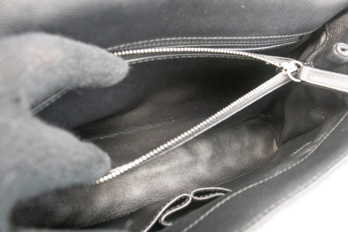 CHANEL 2-weg handtas met handvat, schoudertas, zwart kaviaarleer L52