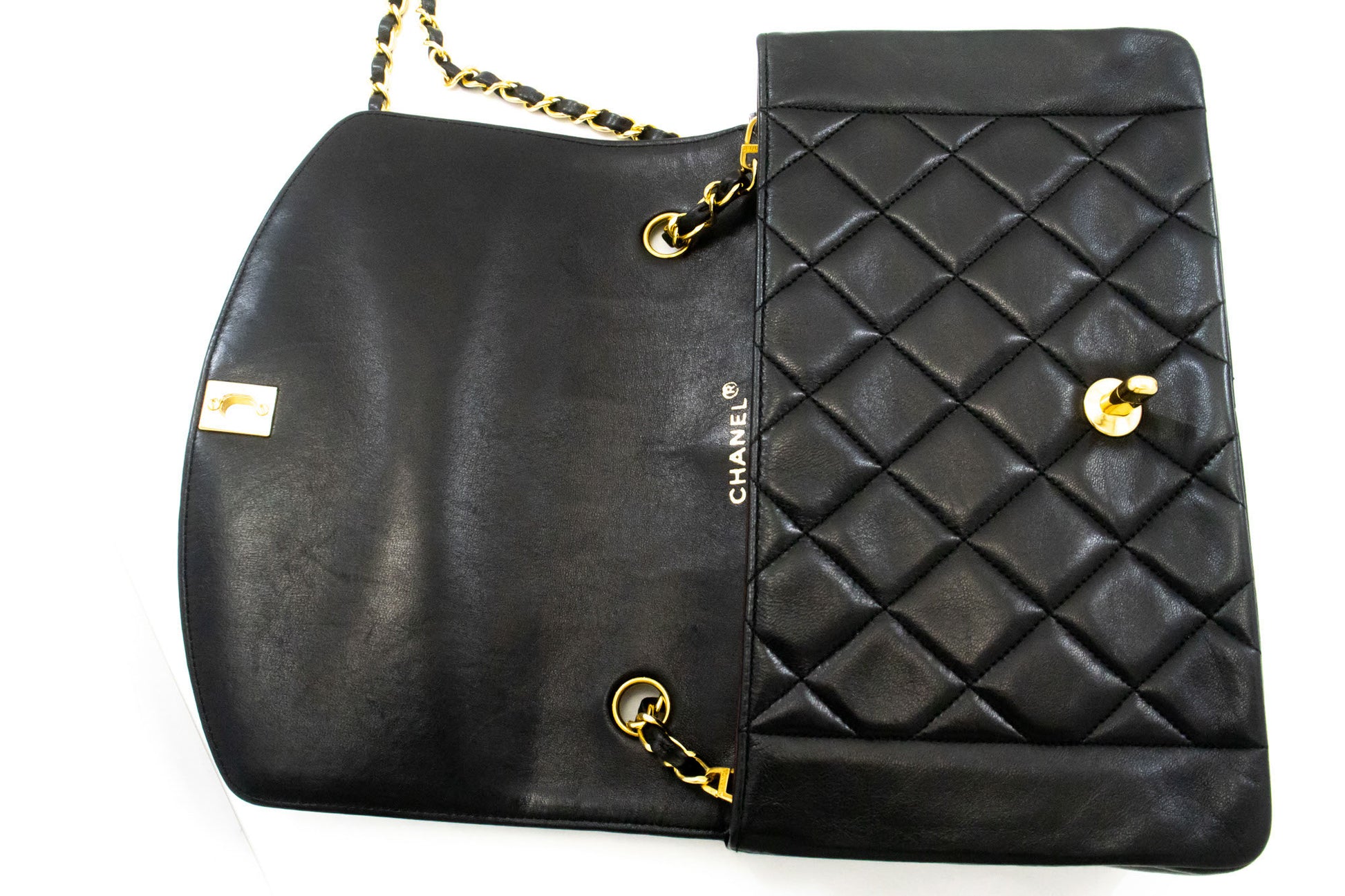 CHANEL Diana Flap Chain Shoulder Bag Black Quilted Lambskin Purse ah1 hannari-shop