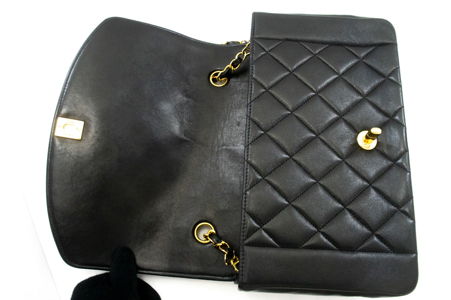 CHANEL Diana Flap Chain Schoudertas Zwart Gewatteerd Lamsleer Portemonnee ah2 hannari-shop