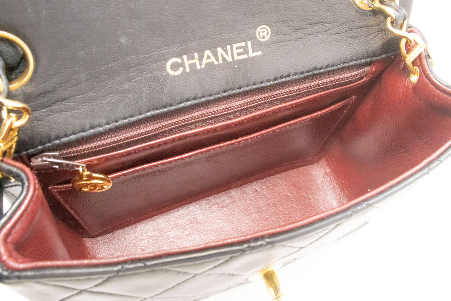CHANEL Mini Square Kleine Chain Shoulder Bag Crossbody Zwart Lam ag7 hannari-shop