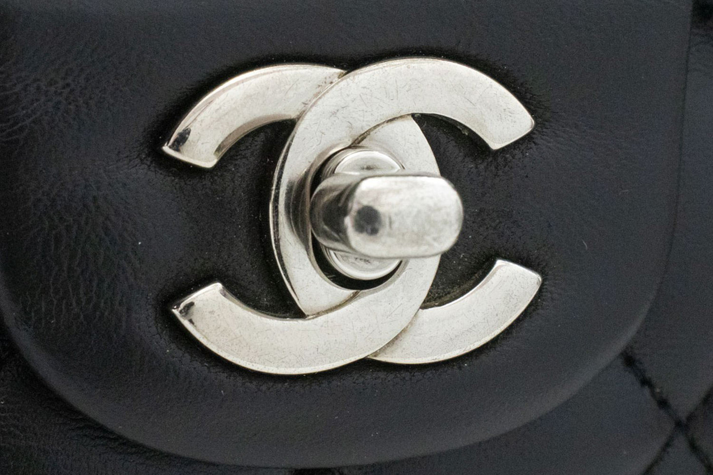 CHANEL Classic Double Flap 10" Zilveren Ketting Schoudertas Zwart ai1 hannari-shop