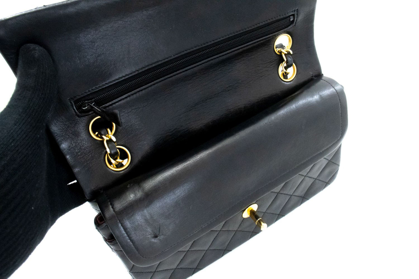 CHANEL Classic Double Flap 9" Chain Schoudertas Zwart Lamsleer ak5 hannari-shop