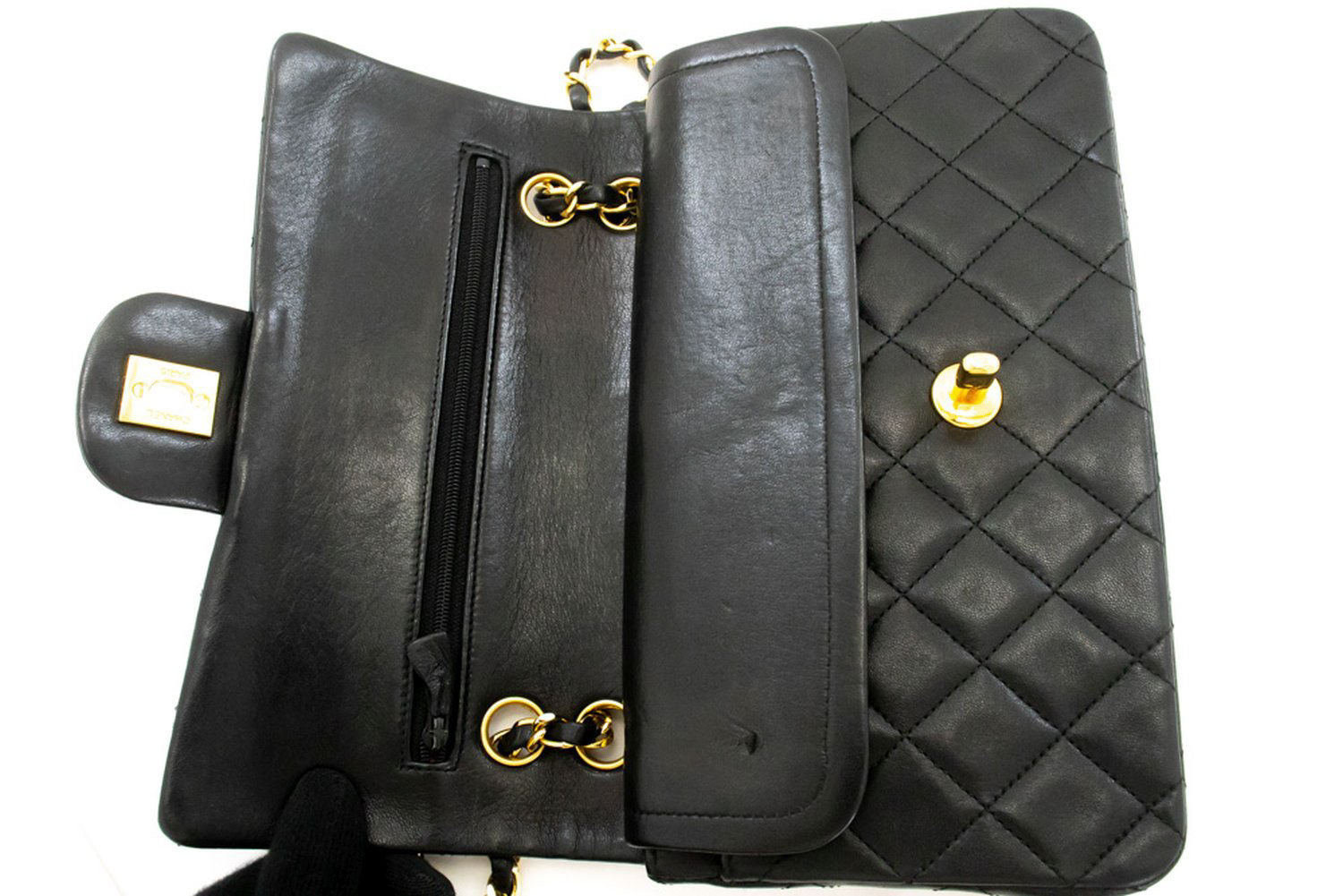 CHANEL Classic Double Flap 9" Chain Schoudertas Zwart Lamsleer ak5 hannari-shop