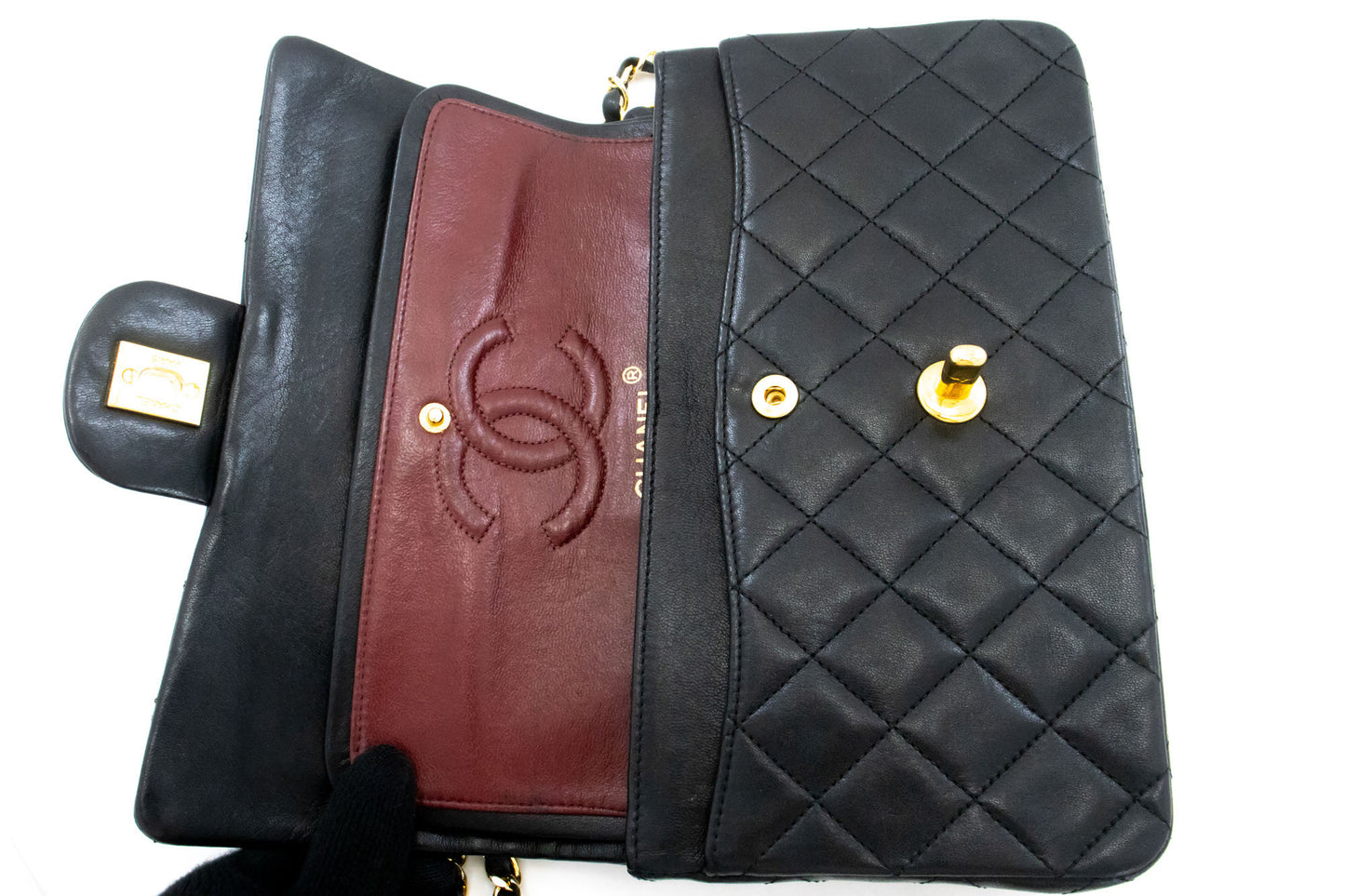 CHANEL Classic Double Flap 9" Chain Schoudertas Zwart Lamsleer ak5 hannari-shop