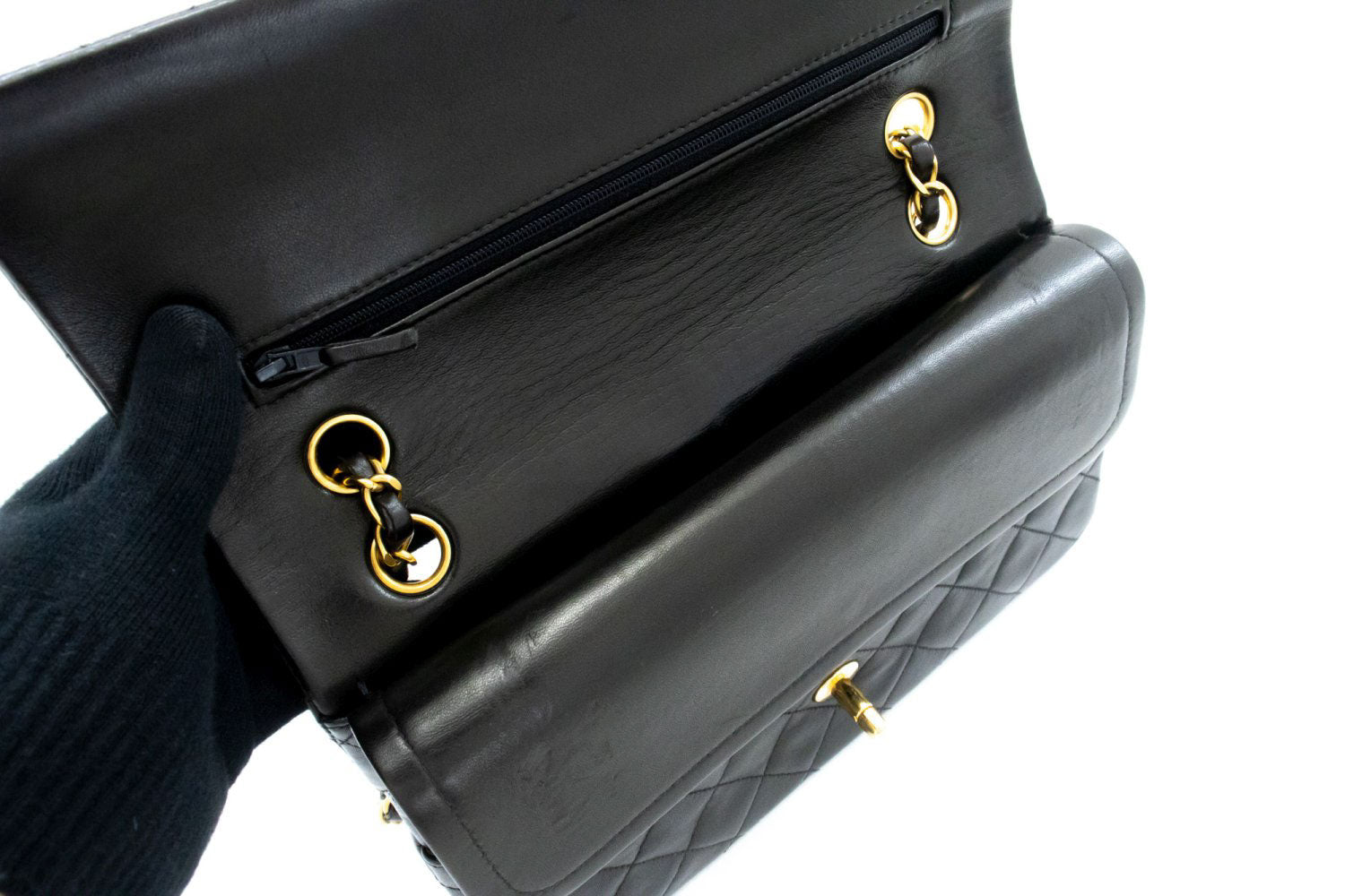 CHANEL Classic Double Flap 10" Chain Schoudertas Zwart Lamsleer ak4 hannari-shop