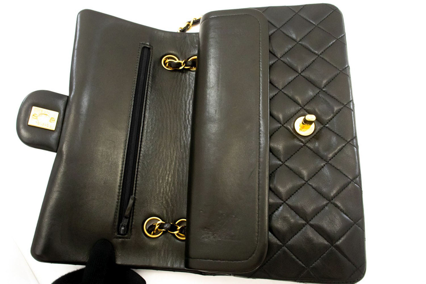 CHANEL Classic Double Flap 10" Chain Schoudertas Zwart Lamsleer ak4 hannari-shop