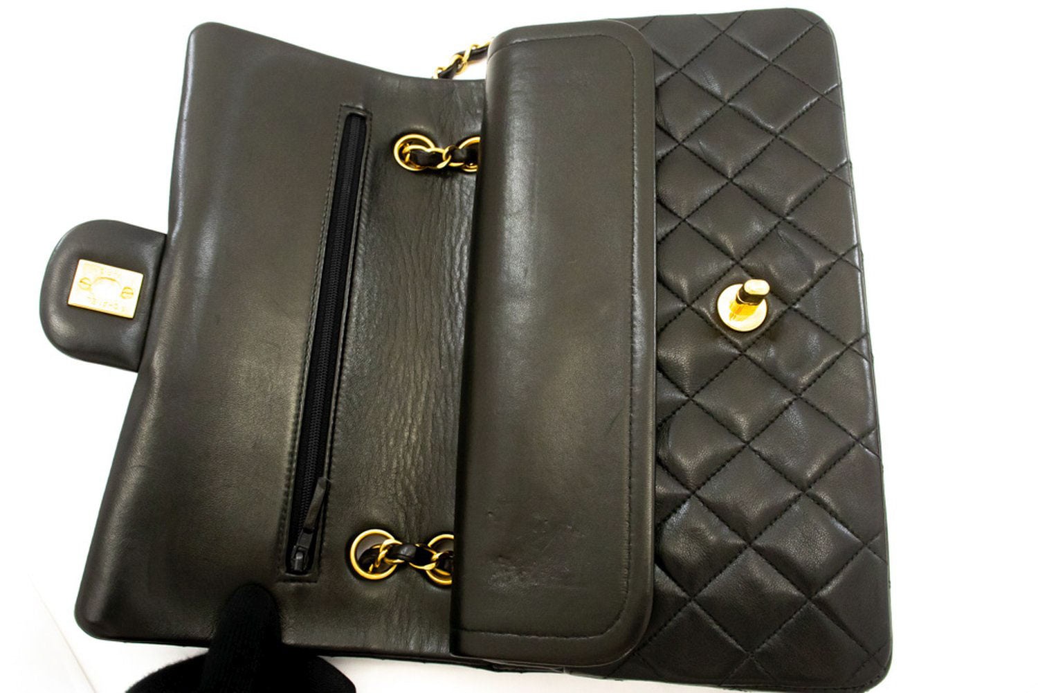 CHANEL Classic Double Flap 10" Chain Schoudertas Zwart Lamsleer ak4 hannari-shop