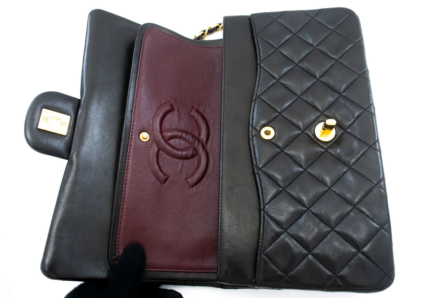 CHANEL Classic Double Flap 10" Chain Schoudertas Zwart Lamsleer ak4 hannari-shop