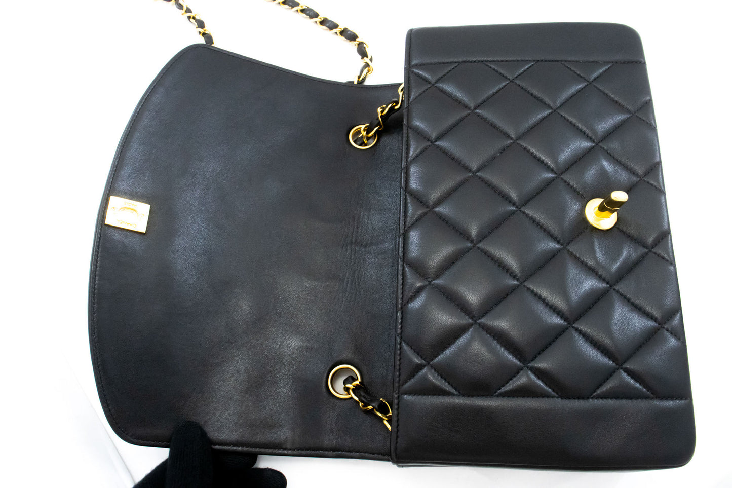 CHANEL Diana Flap Chain Schoudertas Zwart Gequilt Lamsleer ai3 hannari-shop