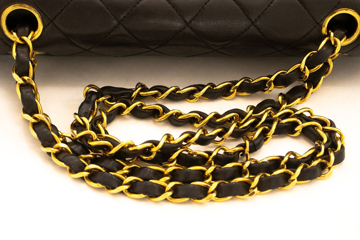 CHANEL Classic Double Flap 9" Chain Shoulder Bag Black Lambskin ai7 hannari-shop