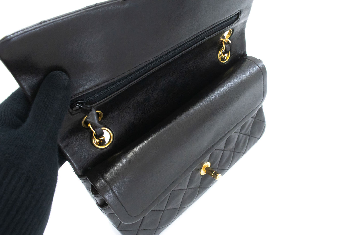 CHANEL Classic Double Flap 9" Chain Shoulder Bag Black Lambskin ai7 hannari-shop