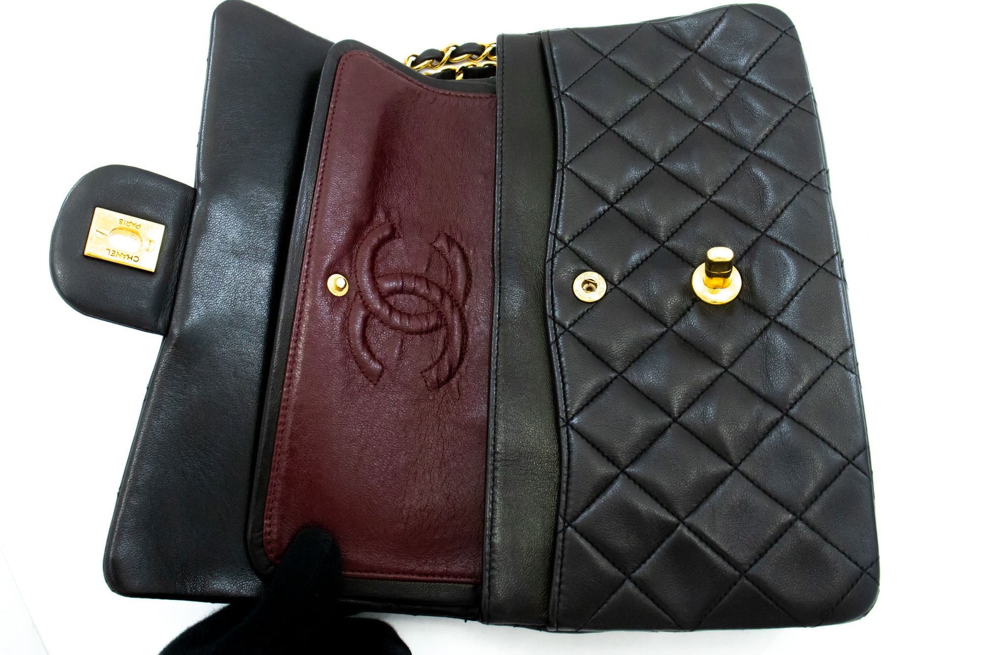 CHANEL Classic Double Flap 9" Chain Shoulder Bag Black Lambskin ai7 hannari-shop