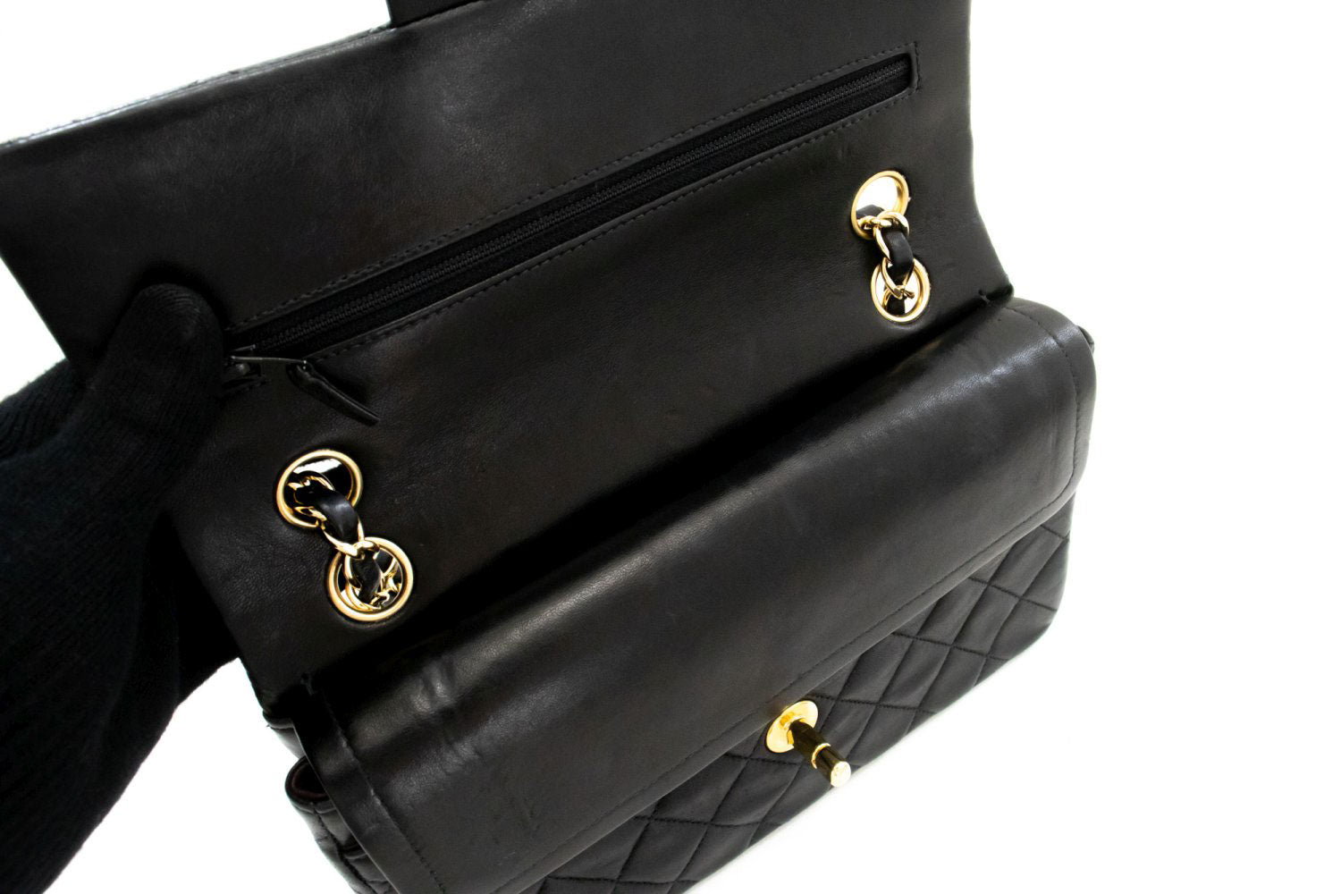 CHANEL Classic Double Flap 9" Chain Schoudertas Zwart Lamsleer ai6 hannari-shop