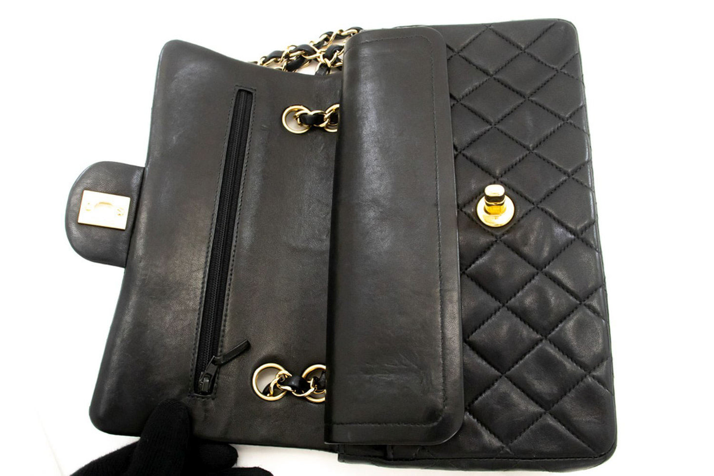 CHANEL Classic Double Flap 9" Chain Schoudertas Zwart Lamsleer ai6 hannari-shop