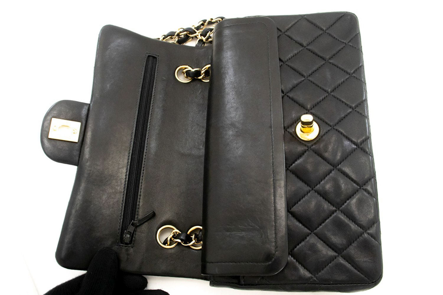 CHANEL Classic Double Flap 9" Chain Schoudertas Zwart Lamsleer ai6 hannari-shop