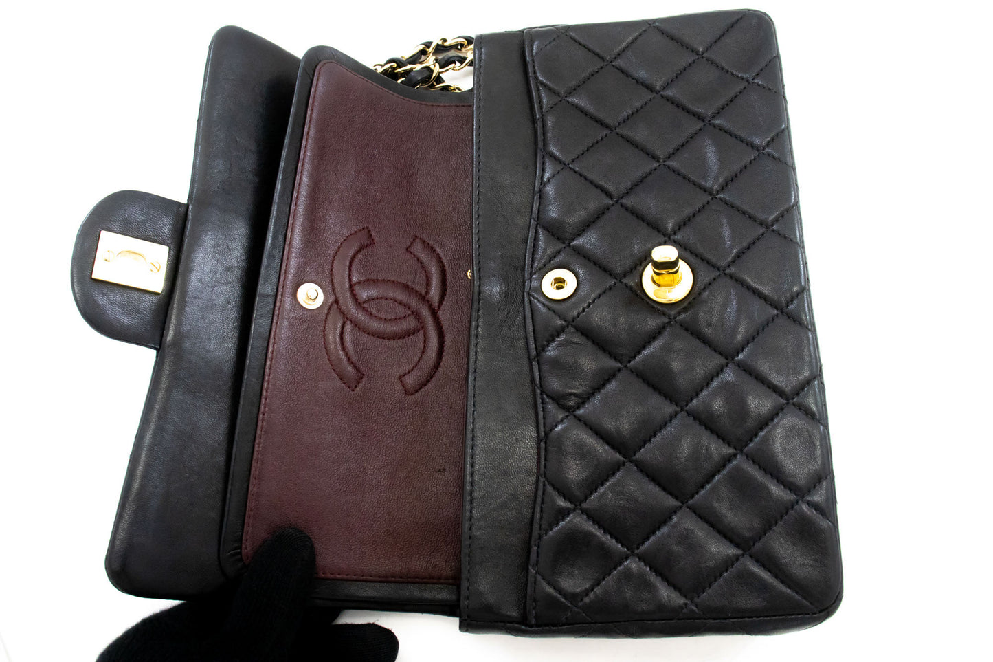 CHANEL Classic Double Flap 9" Chain Schoudertas Zwart Lamsleer ai6 hannari-shop
