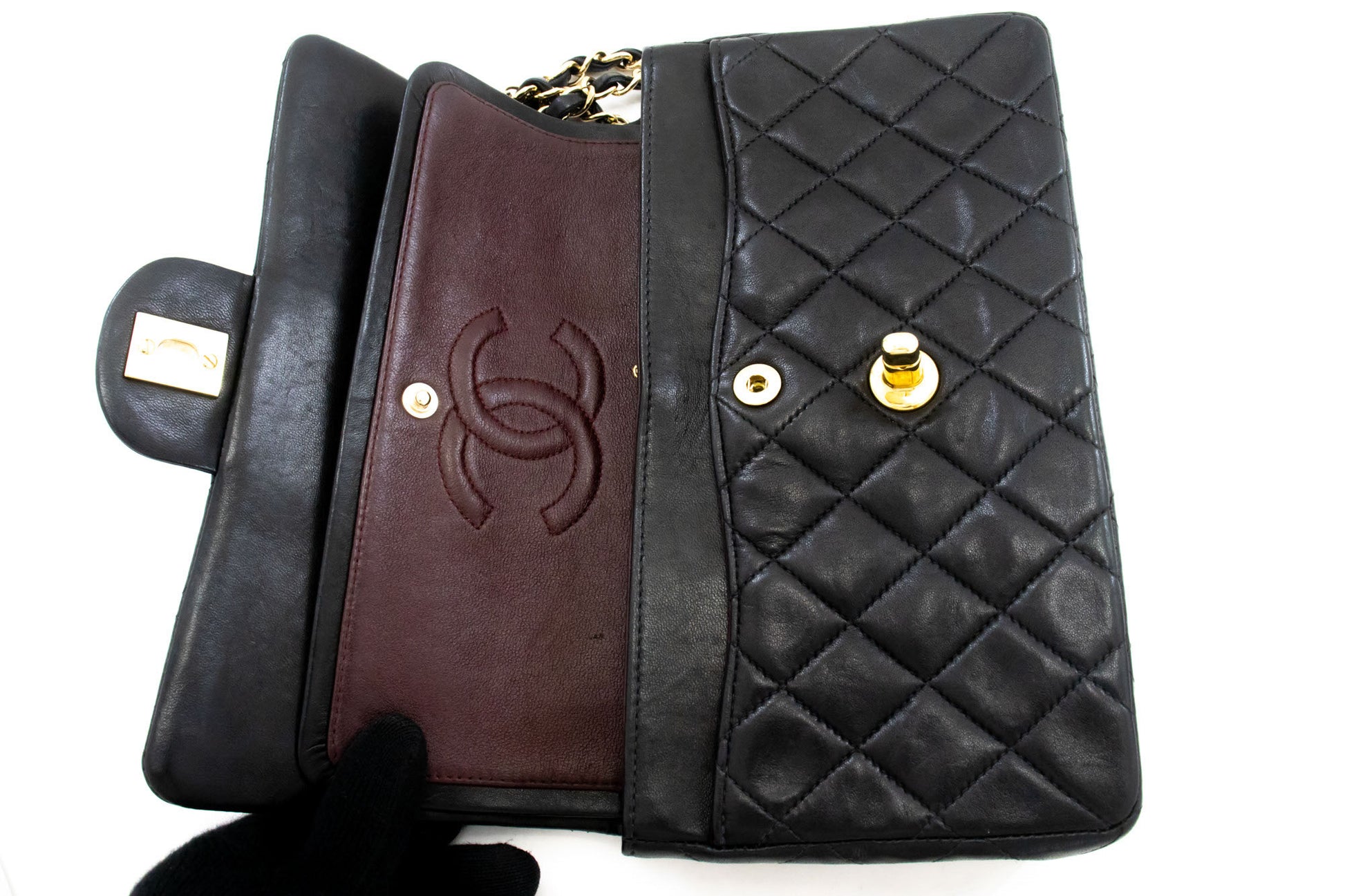 CHANEL Classic Double Flap 9" Chain Schoudertas Zwart Lamsleer ai6 hannari-shop
