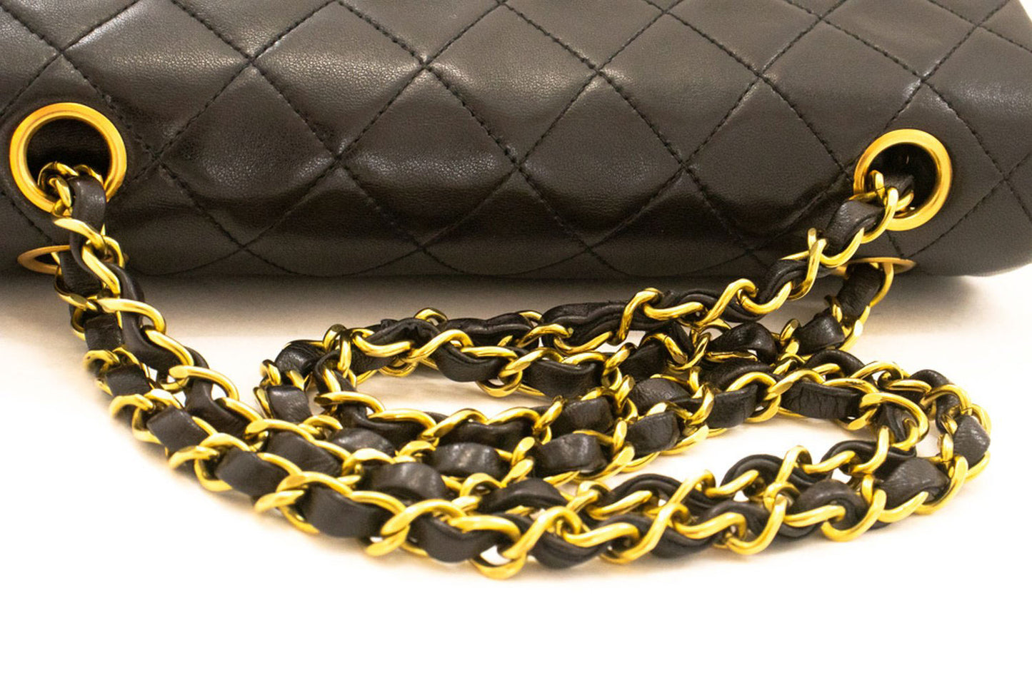 CHANEL Classic Double Flap 9" Chain Shoulder Bag Black Lambskin ai4 hannari-shop